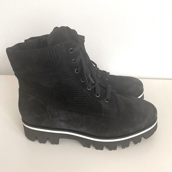 AQUATALIA “Myla” corduroy suede combat ankle boots black - Picture 2 of 12